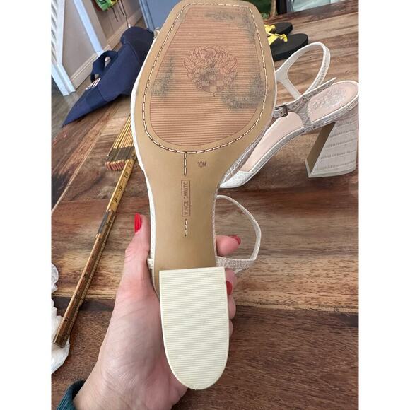 Vince Camuto Ivory Snake Embossed Leather Ankle Strap Heeled Sandal Size 10 - Picture 10 of 10
